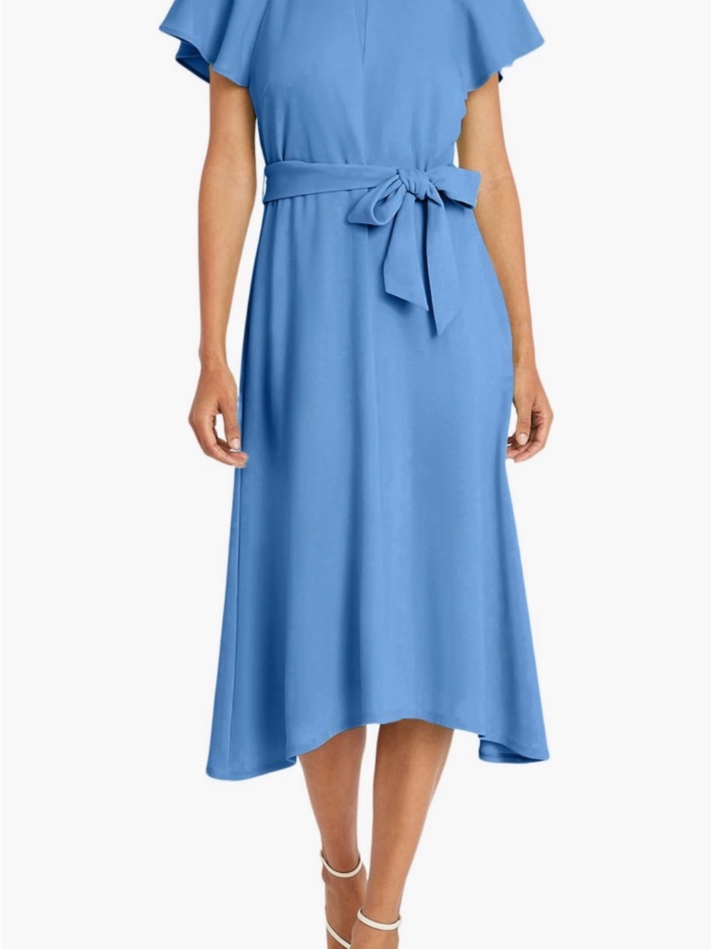 Maggy London Periwinkle Flutter-Sleeve High-Low Dress with Tie Waist
